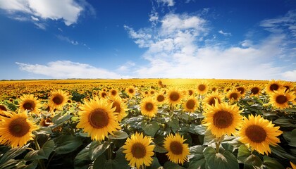 ひまわり畑と夏の青空
