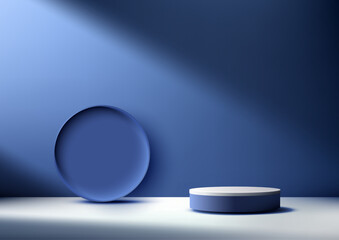 Elegant 3D Blue and White Podium on Blue Background,  Ideal for Product Presentation, Mockup