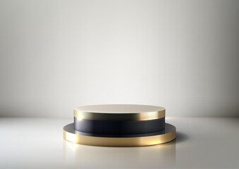 Luxury 3D Podium with Black Base and Gold Top on White Background for Product Display