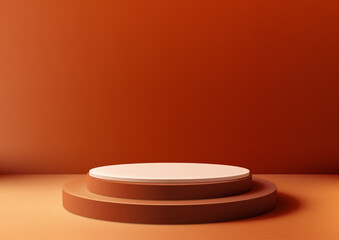 Minimalist 3D Podium, White and Orange Circular Platform, Modern Product Display Mockup
