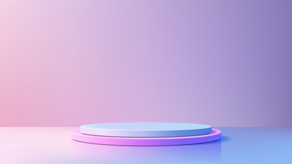 Minimalist 3D Scene with Circular Platforms in Soft Pink and Blue Hues for Product Display