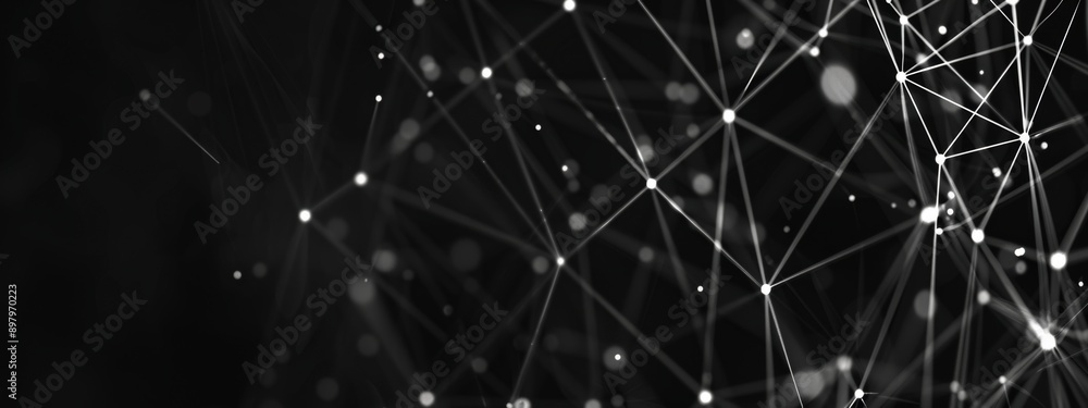 Poster black background, a network of interconnected nodes, initially sparse with faint lines.