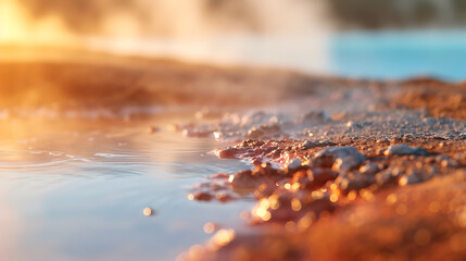 A geothermal area, colorful mineral deposits, steam vents. Generative AI illustration 