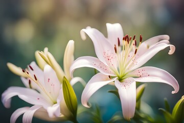 Fototapeta premium Lily tree flower bokeh background, AI Generated