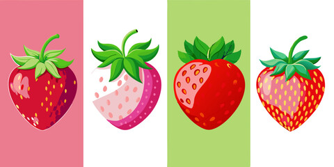 Various Styles of Strawberries Art Illustration Bundle Collection.