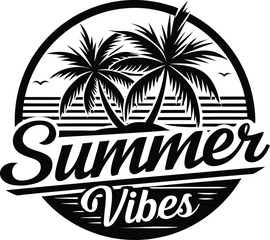 Obraz premium Silhouette of summer vibes on the beach concept Black line art