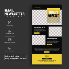 Fitness communication editable email newsletter template for gym exercise website ui header or landing page design