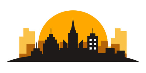 Flat Minimalistic Sunrise City Vector Art: Perfect for Contemporary Projects