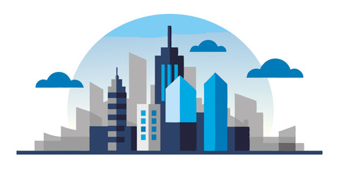 Flat Minimalistic Sunrise City Vector Art: Perfect for Contemporary Projects