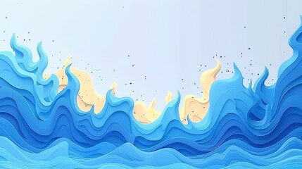 Obraz premium Abstract Paper Cut Blue Ocean Waves with Sand and