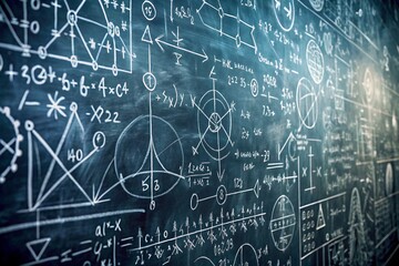 A chalkboard with a lot of math equations on it