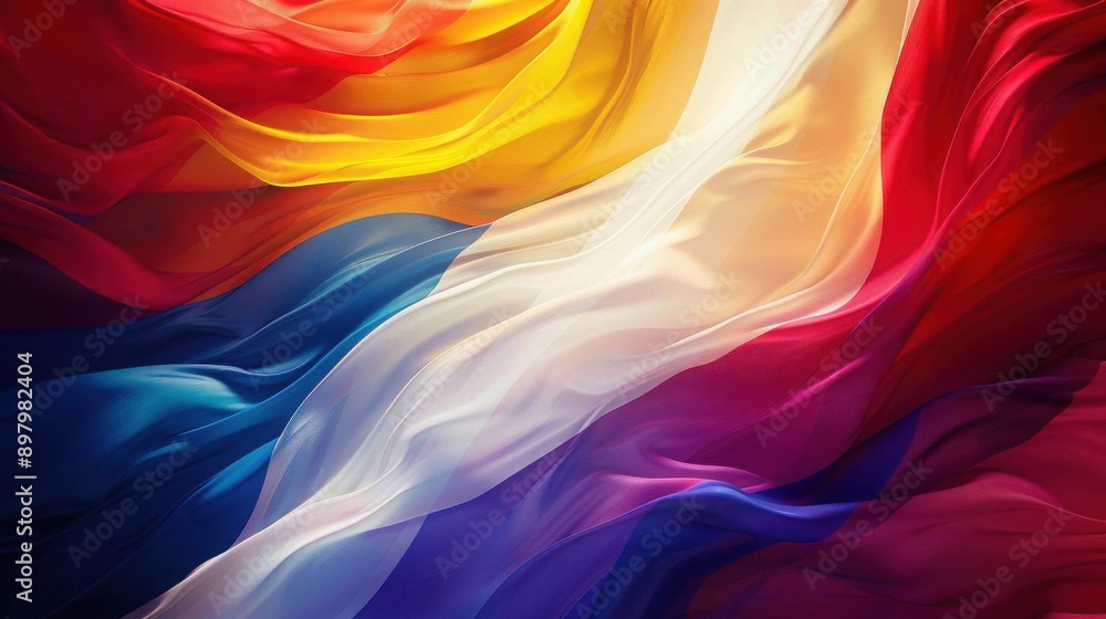 Poster abstract colorful fabric background with flowing lines and vibrant colors.