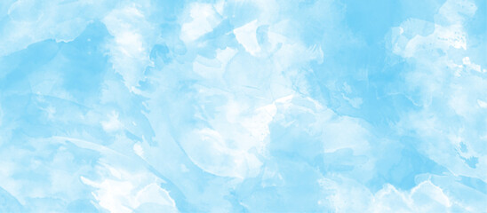 Simple blue color watercolor splashes with soft watercolor stains, soft light watercolor texture hand drawing graphic design, cloudy abstract watercolor abstract painting background.