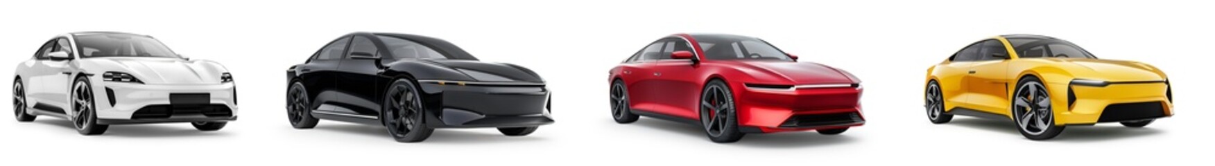 Set of electric sedan cars in concept, EV car isolated