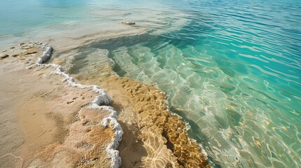 Obraz premium A view of the sand and water at the Dead Sea in Palestine.