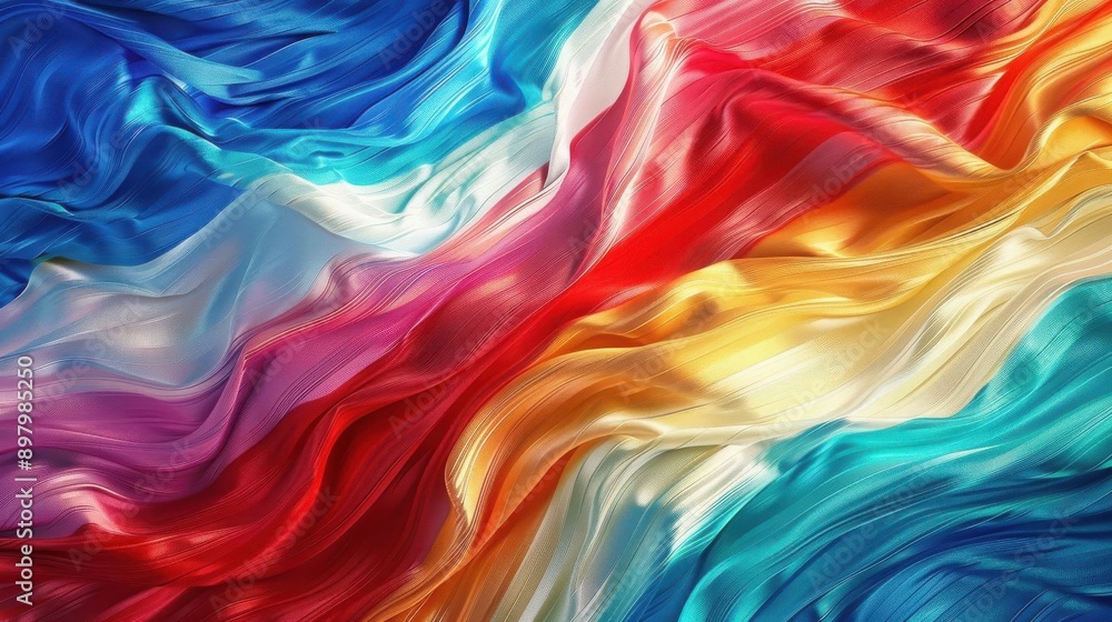 Poster abstract colorful fabric background with flowing silk texture.