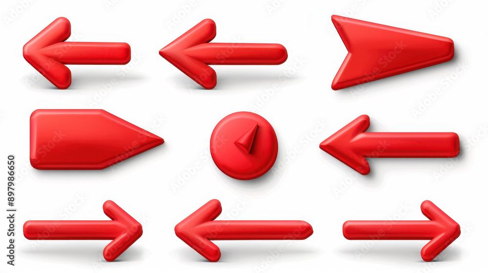 Poster a set of sleek red arrow icons pointing in diverse directions, perfect for enhancing your design pro