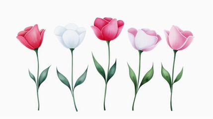 Obraz premium Delicate watercolor white and pink roses, beautifully isolated on a clean background for versatile art projects and designs.