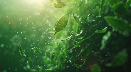 Fototapeta premium water drops on green leaf