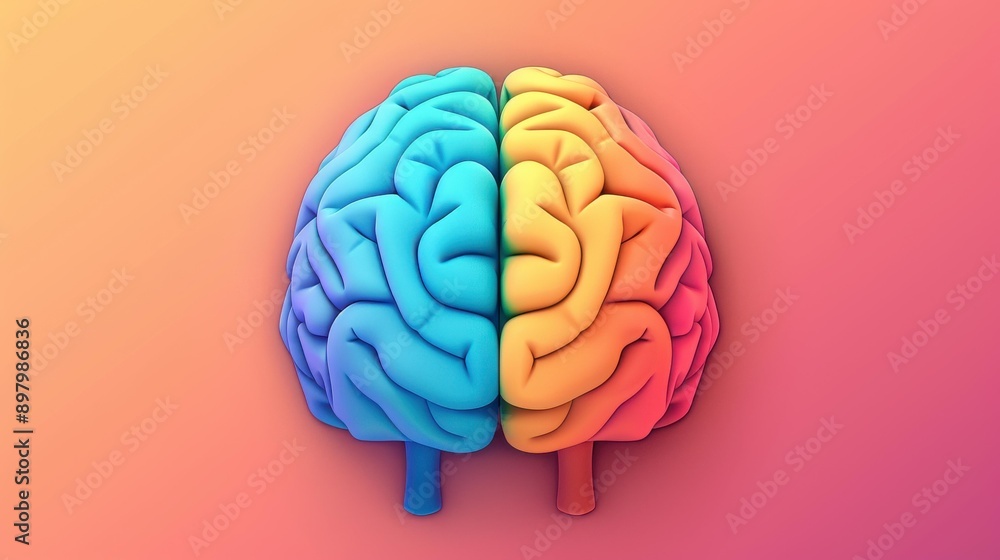 Poster vivid depiction of an ai brain, showcasing bright colors and intricate patterns against a clean back
