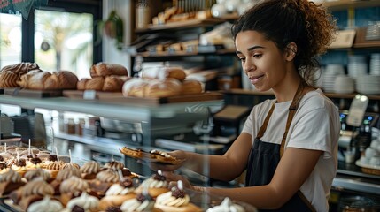 A baker known for his talent for creating gluten-free and vegan desserts. It showcases their dedication to inclusivity and delicious baked goods in a cafe environment.
