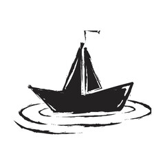 black white paper boat floating in the water