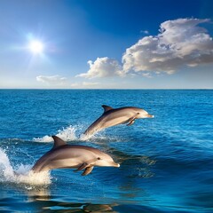 Image of dolphins jumping, AI generated printed on Printed Aluminium Shower Panels