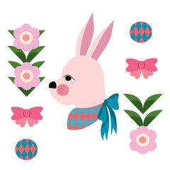 easter bunny with flowers, Christmas bunny, Christmas cute flowers and bunny, happy Easter Day, Easter eggs