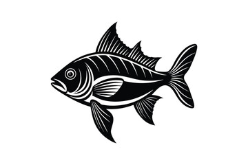 Fish black and white silhouette vector art illustration isolated on white background