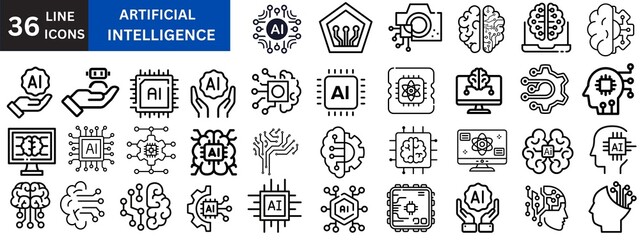 Artificial intelligence line icons set 