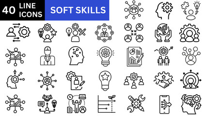 Soft skills concept editable stroke outline icon isolated on white background 