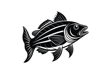 Fish black and white silhouette vector art illustration isolated on white background