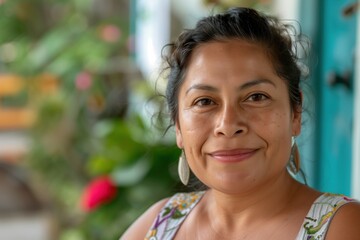 portrait of an average hispanic woman, everyday life no make up, real people, looking at the camera	
