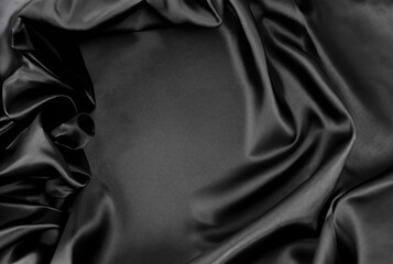 Black Silk Fabric Texture Background with Copy Space