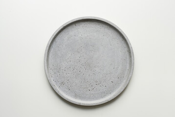 Empty Gray Ceramic Plate on White Background