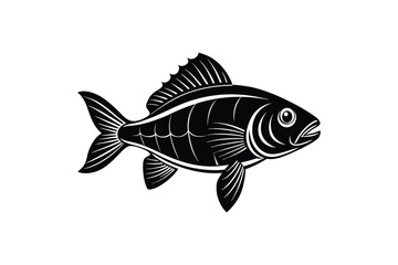 Fish black and white silhouette vector art illustration isolated on white background