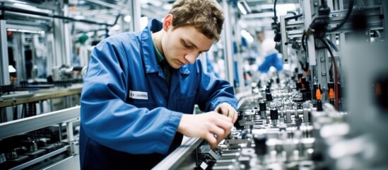 Focused Worker on an Assembly Line