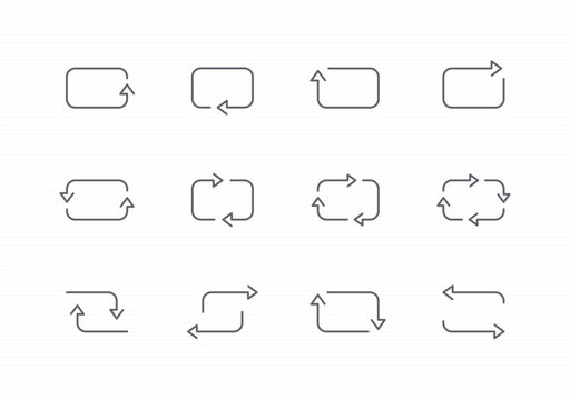 Rectangular arrow line icon set. editable stroke vector illustration