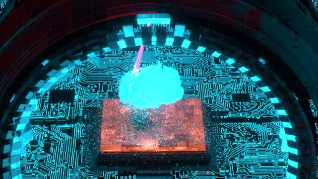 Neural network Processing Unit .AI chip industry,Abstract brain on circuit board.3D rendering.