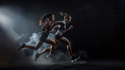Obraz premium Strong athletic woman and running man