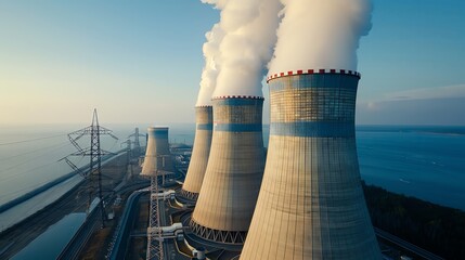 aerial shot of a large thermal power plant complex, surrounding environment included