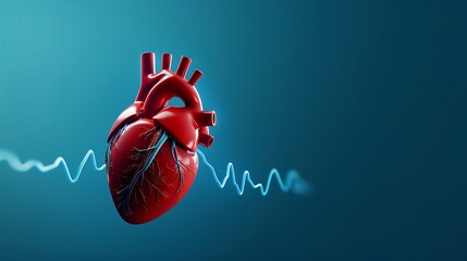 Cartoon heart with heartbeat monitor, vibrant, healthcare theme, digital illustration,
