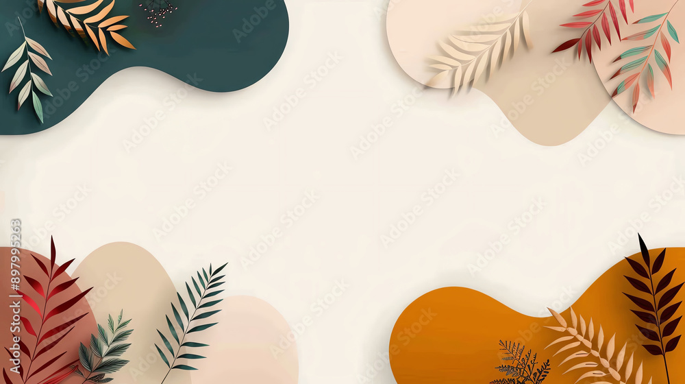 Poster stylish abstract background with colorful shapes and leaves, perfect for modern design projects and 