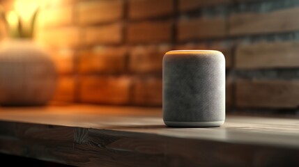 Smart speaker on a shelf, cozy, warm, pop art,