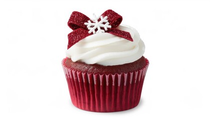Delight in this festive Christmas cupcake, flawlessly crafted and set against a bright white backdrop, perfect for your holiday treats.