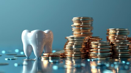 Tooth and coins symbolizing dental costs - generative ai