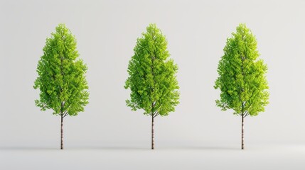 Obraz premium Vibrant green trees stand out against a pure white backdrop, creating a striking visual of natural beauty in 3D illustration.