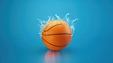 Dynamic basketball bursting with fire and water, showcasing energy and power in sports against a striking blue backdrop.
