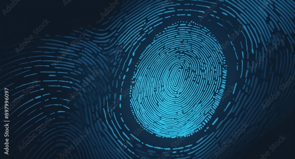 Poster blue digital fingerprint scan pattern technology abstract background digital artwork