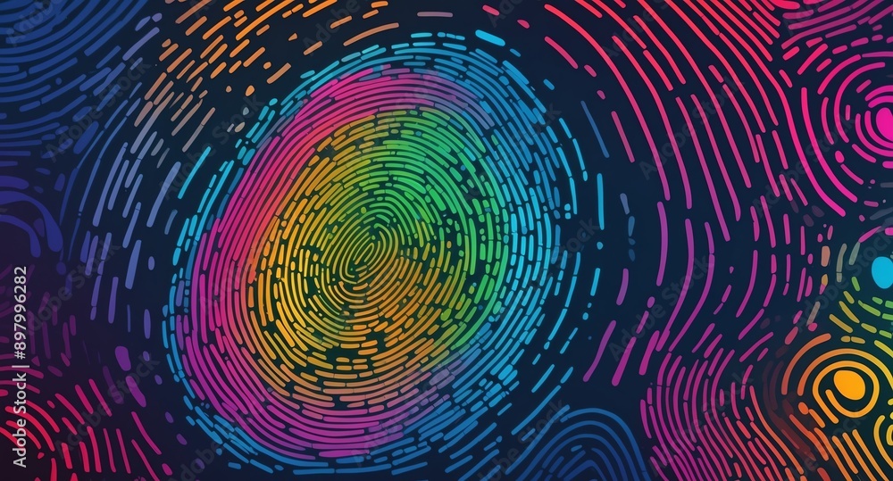 Poster colorful digital fingerprint scan pattern technology abstract background digital artwork